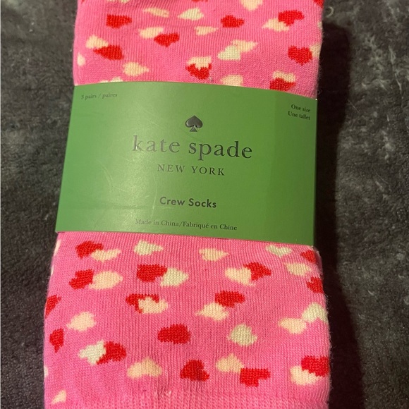 kate spade Other - Kate Spade Pink and White Heart Pattern Crew Socks